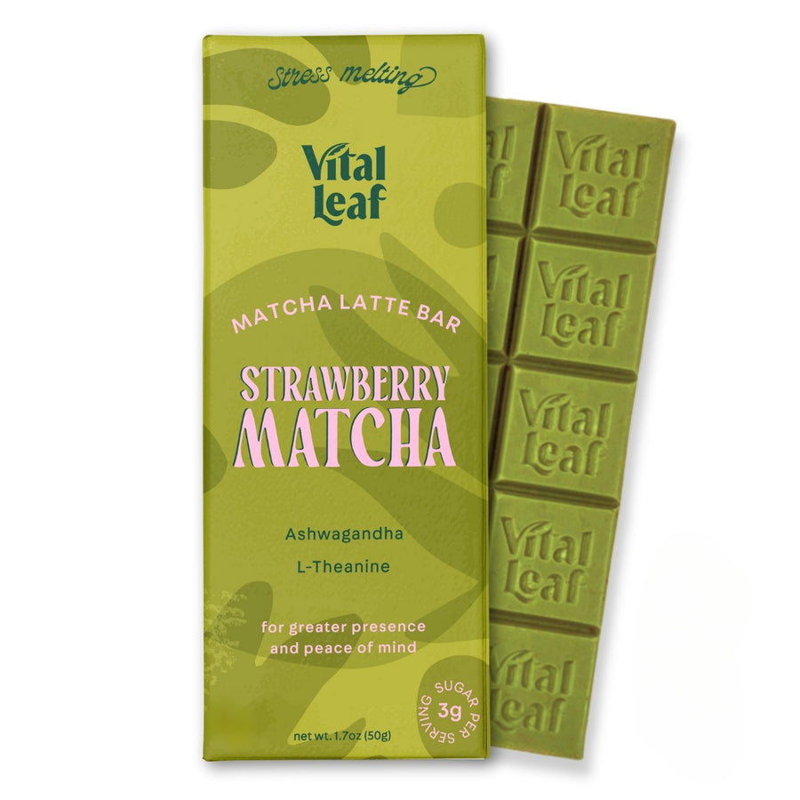 Vital Leaf | Tablette de Chocolat Fraise et Matcha Latte | Less Stress + Better Focus
