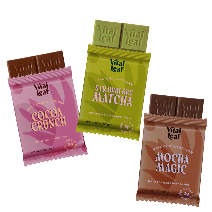 Vital Leaf | Assortiment de 3 Mini Barres de Chocolat aux Adaptogènes